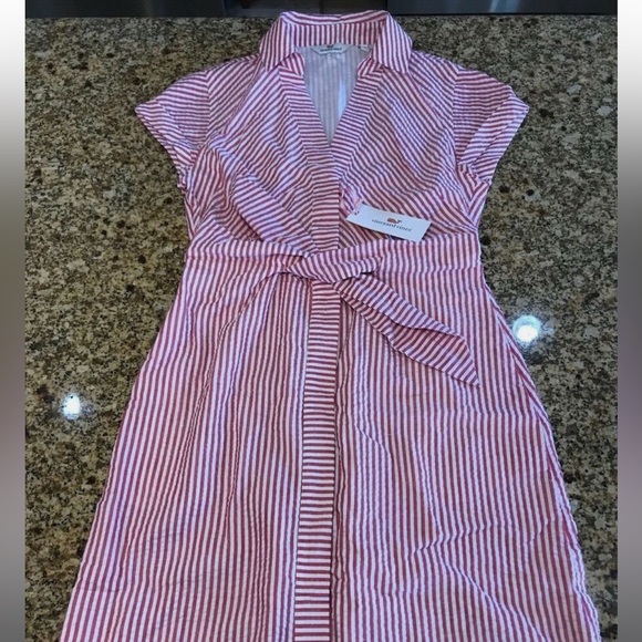 Vineyard Vines Pink and White Seersucker Twist Front Dress - Picture 14 of 14